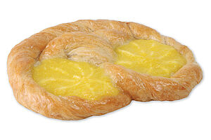 Pre-proved pretzel with a pudding filling.